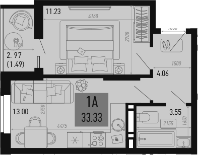 Планировка — Столицыно, 1-комн., 32 м²