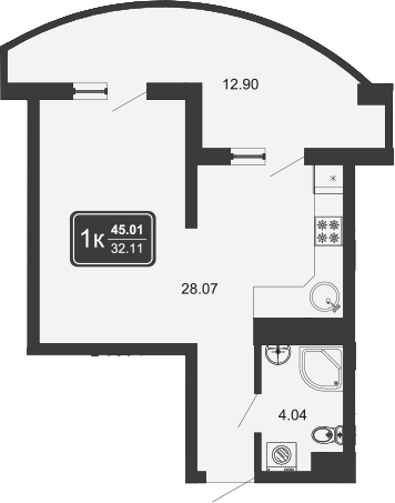 Планировка — Гостиничный комплекс Marine Garden 4, Студия, 32 м²