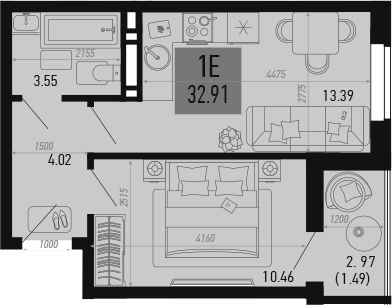 Планировка — Столицыно, 1-комн., 31 м²