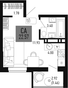 Планировка — Столицыно, Студия, 21 м²