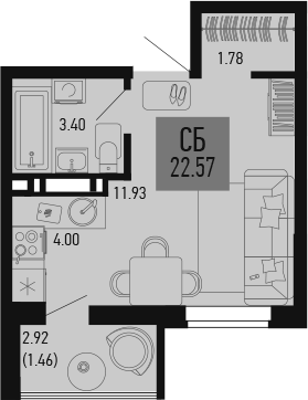 Планировка — Столицыно, Студия, 21 м²