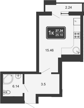 Планировка — Гостиничный комплекс Marine Garden 4, Студия, 25 м²