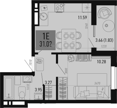 Планировка — Столицыно, 1-комн., 29 м²