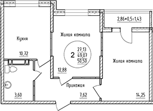 Планировка — Друг, 2-комн., 49 м²