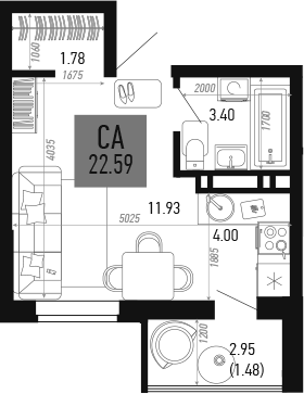 Планировка — Столицыно, Студия, 21 м²