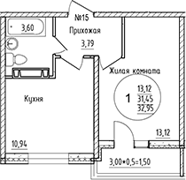Планировка — Друг, 1-комн., 31 м²