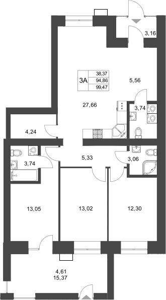 Планировка — Царево City, 3-комн., 95 м²
