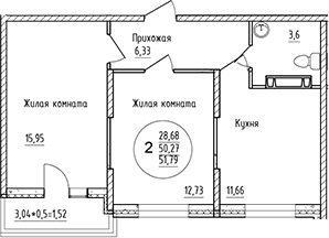 Планировка — Друг, 2-комн., 50 м²