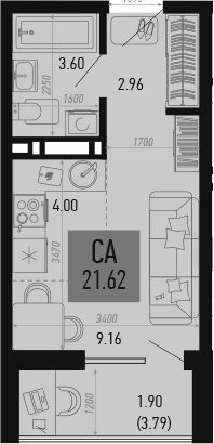 Планировка — Столицыно, Студия, 20 м²