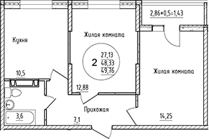 Планировка — Друг, 2-комн., 48 м²