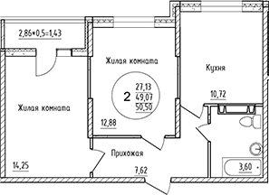 Планировка — Друг, 2-комн., 49 м²