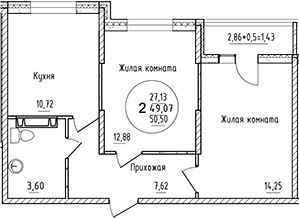 Планировка — Друг, 2-комн., 49 м²