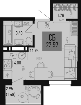 Планировка — Столицыно, Студия, 21 м²