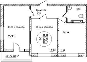 Планировка — Друг, 2-комн., 50 м²