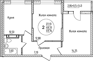 Планировка — Друг, 2-комн., 48 м²