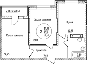 Планировка — Друг, 2-комн., 49 м²