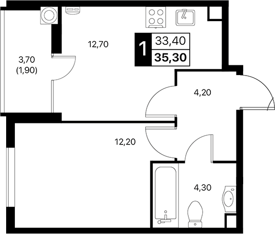 Планировка — Эстет, 1-комн., 33 м²