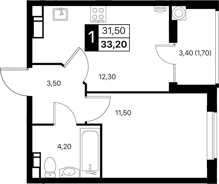 Планировка — Эстет, 1-комн., 32 м²