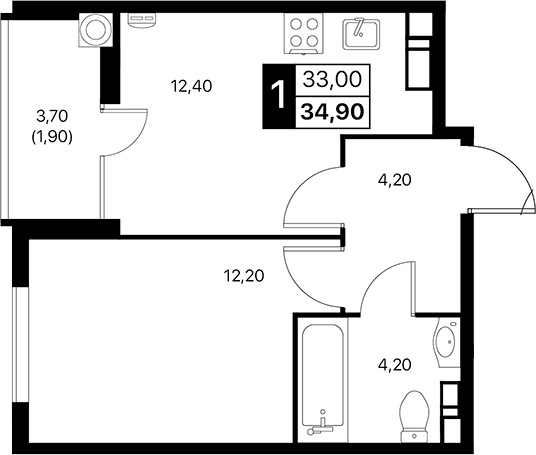 Планировка — Эстет, 1-комн., 33 м²