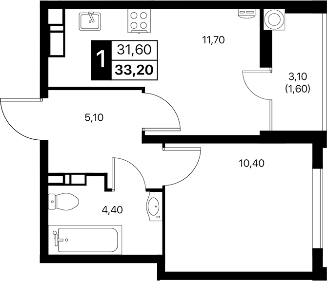Планировка — Эстет, 1-комн., 32 м²