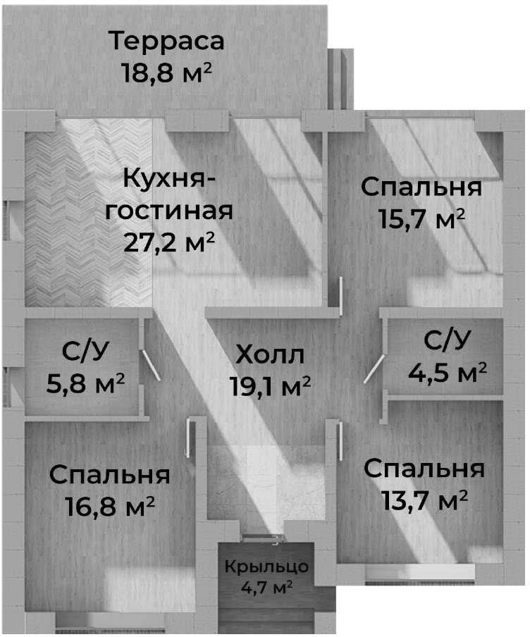 Планировка — Коттеджный поселок Семиозерская усадьба, 3-комн., 107 м²