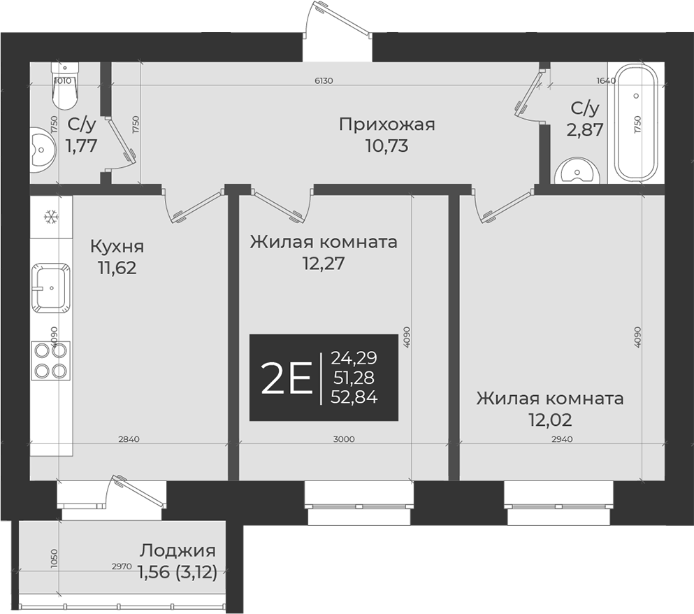 Планировка — Достояние, 2-комн., 51 м²