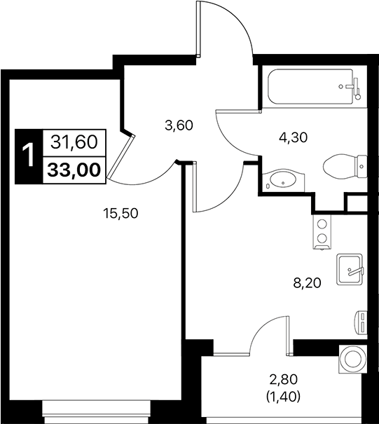Планировка — Эстет, 1-комн., 32 м²