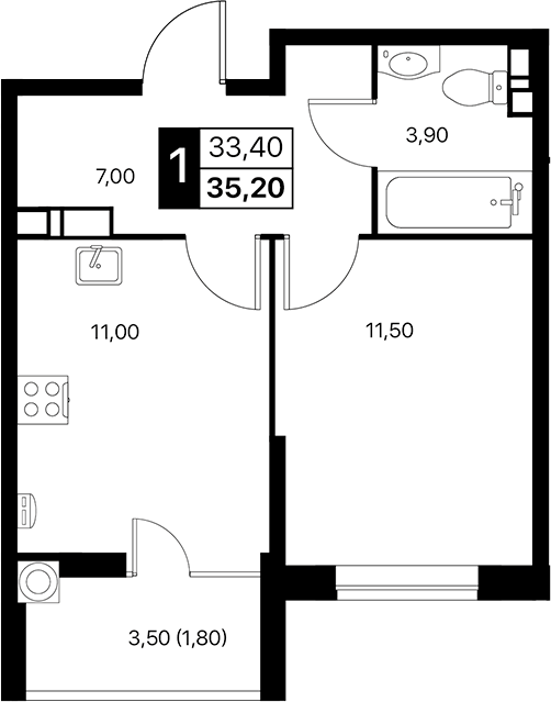 Планировка — Эстет, 1-комн., 33 м²