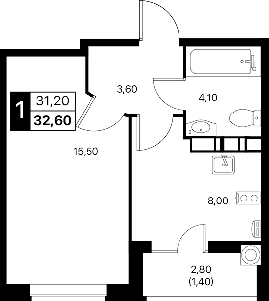 Планировка — Эстет, 1-комн., 31 м²