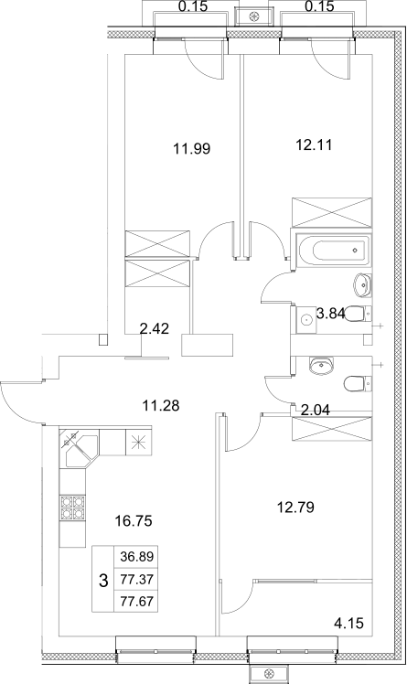 Планировка — Весна-2, 3-комн., 73 м²