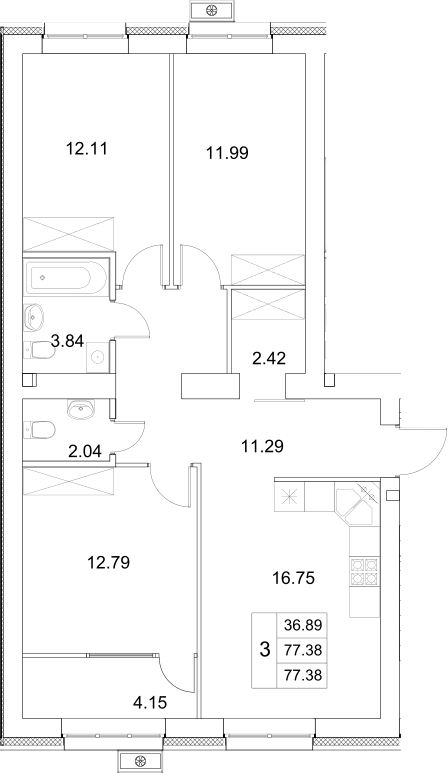 Планировка — Весна-2, 3-комн., 73 м²