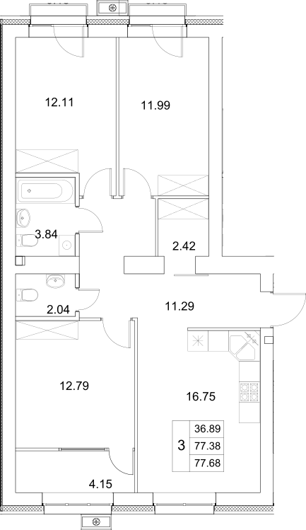 Планировка — Весна-2, 3-комн., 73 м²