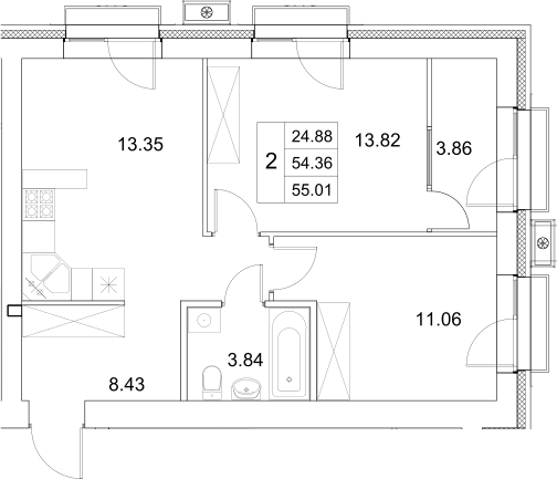 Планировка — Весна-2, 2-комн., 51 м²
