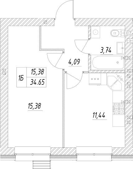 Планировка — Атмосфера, 1-комн., 35 м²