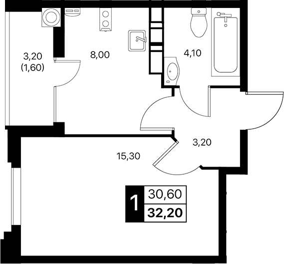 Планировка — Эстет, 1-комн., 31 м²