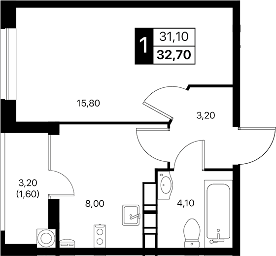 Планировка — Эстет, 1-комн., 31 м²