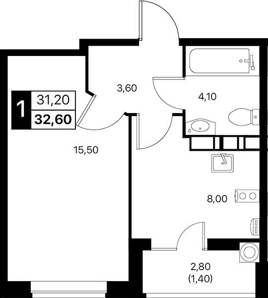 Планировка — Эстет, 1-комн., 31 м²