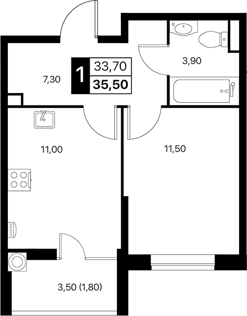 Планировка — Эстет, 1-комн., 34 м²