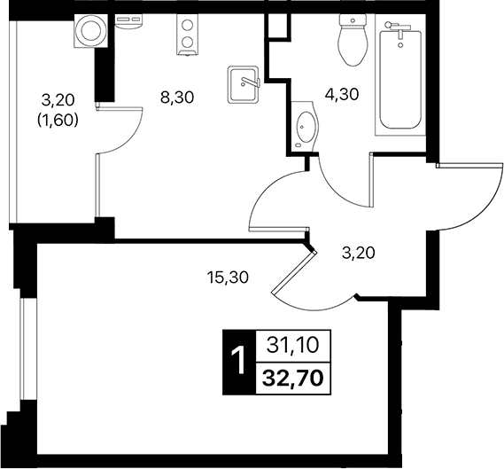 Планировка — Эстет, 1-комн., 31 м²