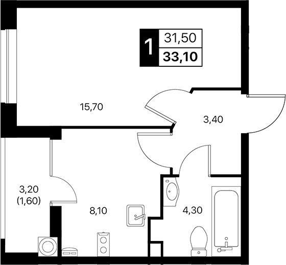 Планировка — Эстет, 1-комн., 32 м²