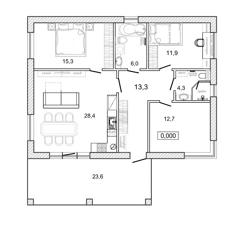 Планировка — Коттеджный поселок Лесной, 3-комн., 89 м²