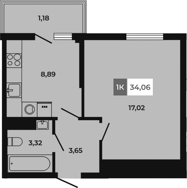 Планировка — Соседи, 1-комн., 33 м²