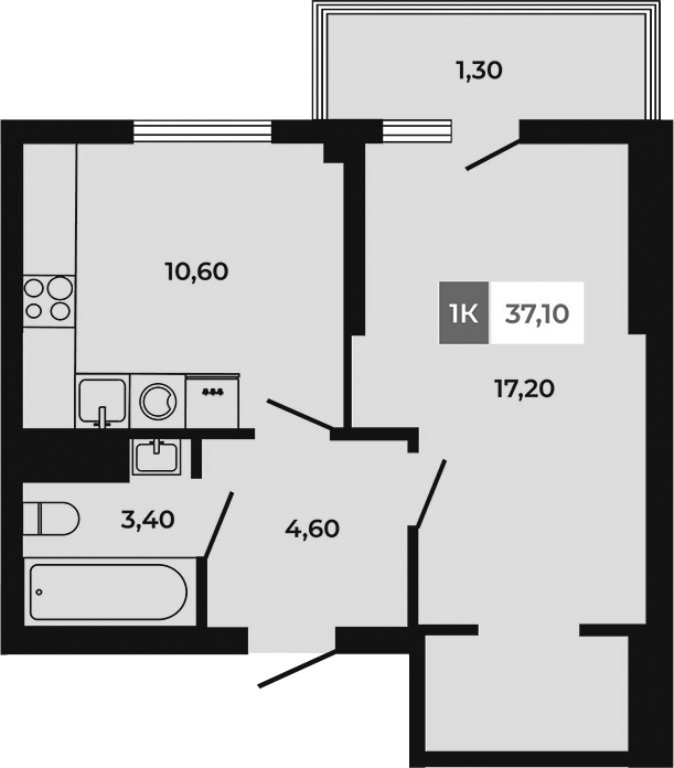 Планировка — Соседи, 1-комн., 36 м²