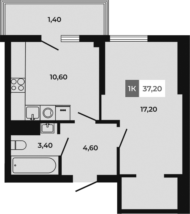 Планировка — Соседи, 1-комн., 36 м²
