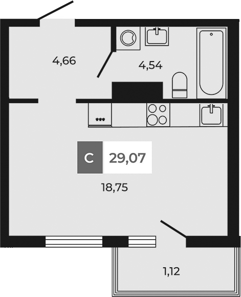 Планировка — Соседи, Студия, 28 м²