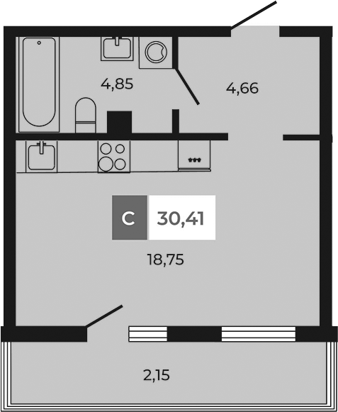 Планировка — Соседи, Студия, 28 м²