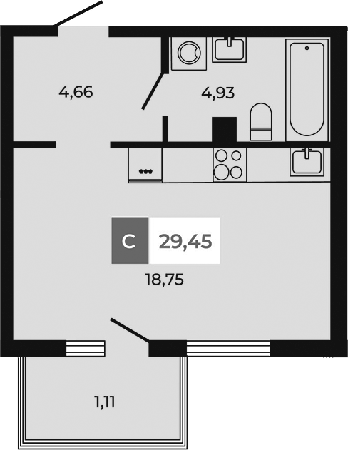 Планировка — Соседи, Студия, 28 м²