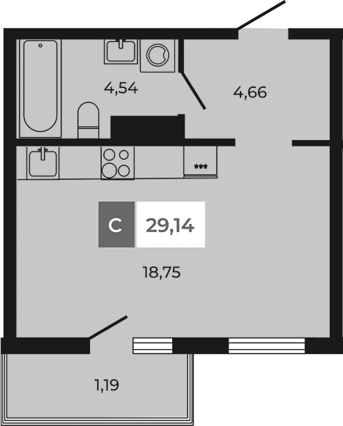 Планировка — Соседи, Студия, 28 м²