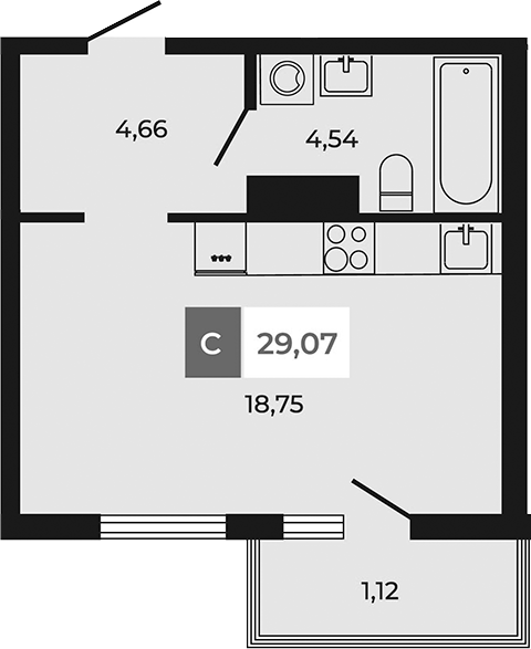 Планировка — Соседи, Студия, 28 м²