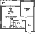 Планировка — Кумир, 1-комн., 41 м²